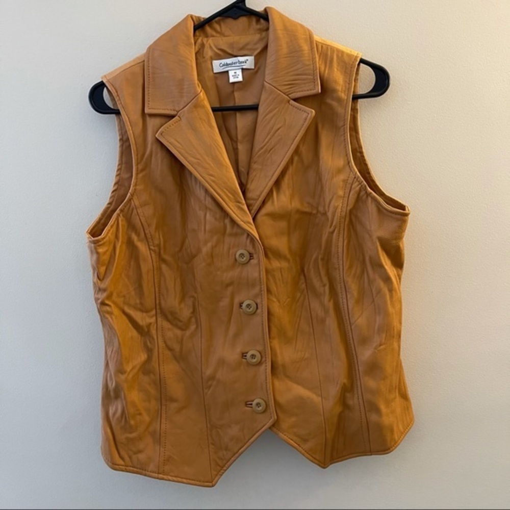 Cold water creek leather button front vest size M